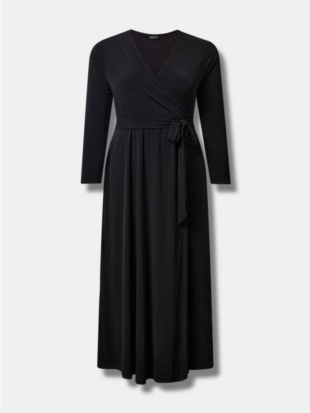 torrid Black Long-Sleeve Wrap Maxi Dress with Waist Tie